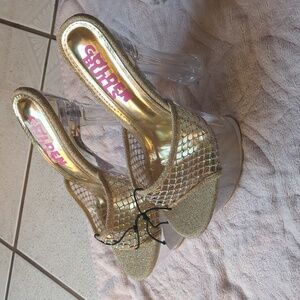 Golden Bulls Glitzy Gold Platform Heels